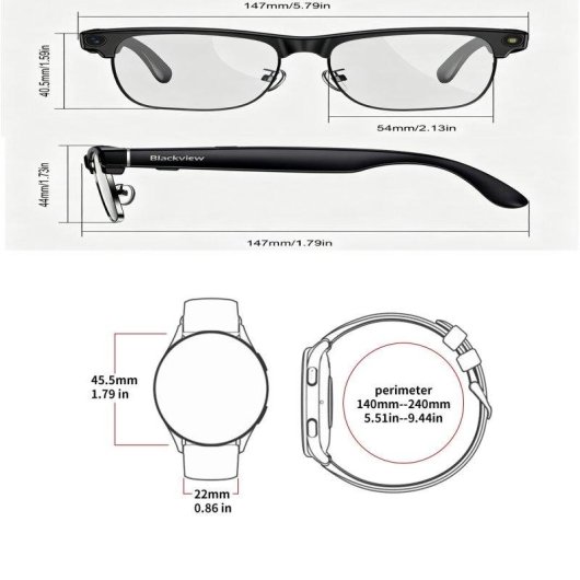 Blackview BV200 Lunettes intelligentes caméra IA traduction grises