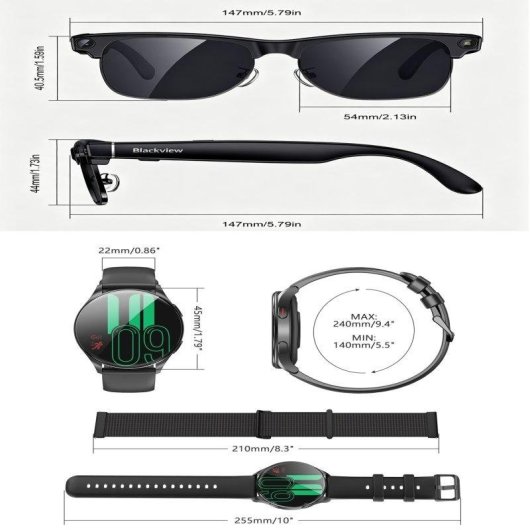 Blackview BV200 Lunettes intelligentes caméra, IA et traduction noires
