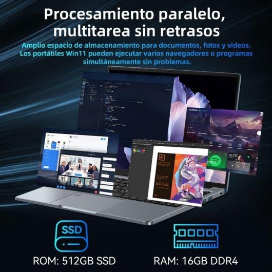 Portátil INTECHNE 15.6" Intel Core i7-1255U 16GB 512GB SSD Windows 11 Pro Inglés US