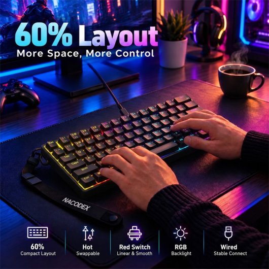Toetsenbord AJAZZ NK61 Gaming mechanisch 60% RGB Hot-Swap