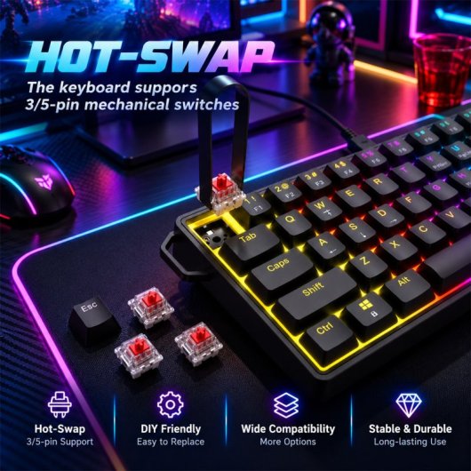 Toetsenbord AJAZZ NK61 Gaming mechanisch 60% RGB Hot-Swap