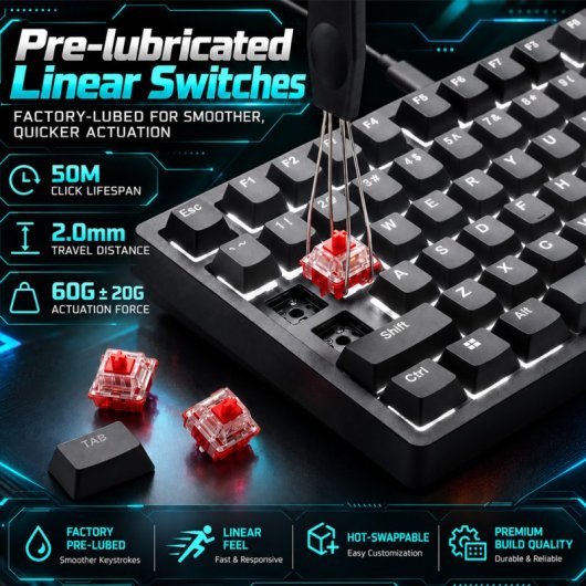 Toetsenbord Ajazz AK820 Gaming Mechanisch 75% USB-C Hot-Swap Zwart