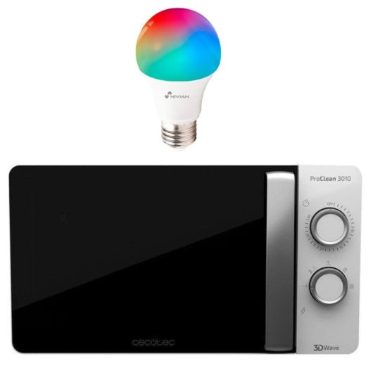 Micro-ondes Cecotec ProClean 3010 20L 700W avec 3DWave et Ready2Clean + Ampoule Intelligente Nivian RGB WiFi