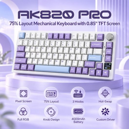 Clavier Ajazz AK820 Pro Gaming mécanique 75% Bluetooth RGB ANSI US QWERTY