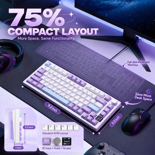 Clavier Ajazz AK820 Pro Gaming mécanique 75% Bluetooth RGB ANSI US QWERTY