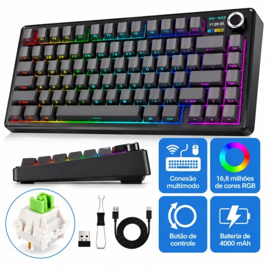 Clavier Aula F75 Max Gaming Mécanique 75% Sans Fil TFT RGB Hot-Swap