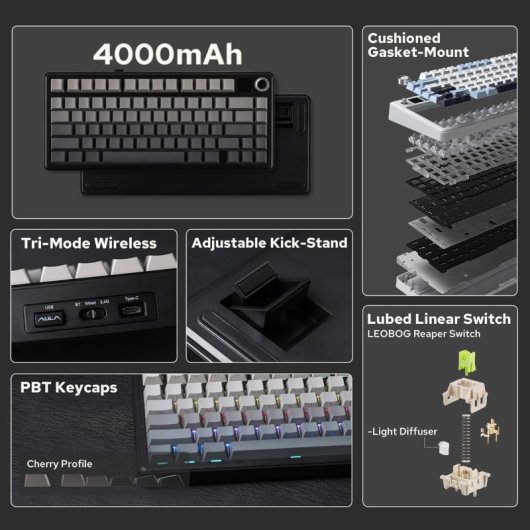 Clavier Aula F75 Max Gaming Mécanique 75% Sans Fil TFT RGB Hot-Swap