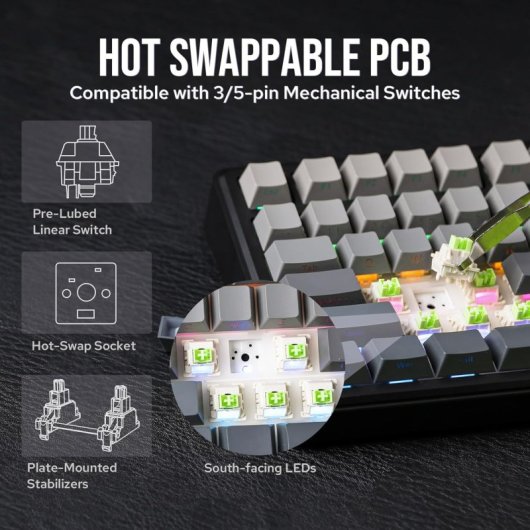 Clavier Aula F75 Max Gaming Mécanique 75% Sans Fil TFT RGB Hot-Swap