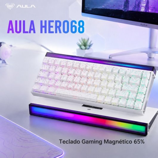 Teclado Aula HERO 68 HE Gaming Magnético 60% RGB Hot-Swap Blanco