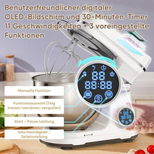 Amasadora Planetaria BioloMix BM602E 1200 W 11 Velocidades 5 L Pantalla OLED bajo ruido