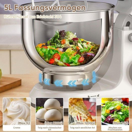 Amasadora Planetaria BioloMix BM602E 1200 W 11 Velocidades 5 L Pantalla OLED bajo ruido
