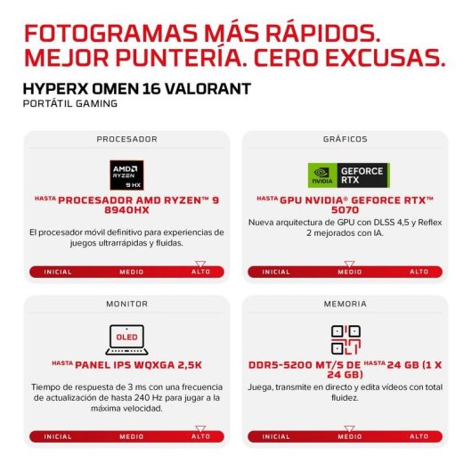 Portátil HP HyperX OMEN 16 16" AMD Ryzen 9 8940HX 24GB 1TB SSD RTX 5070 Sem Sistema Operativo