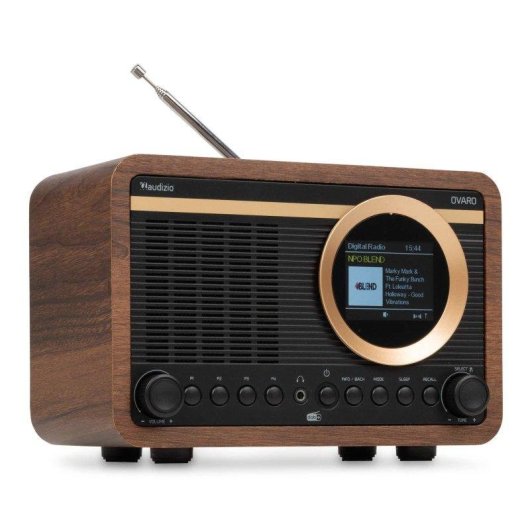 Radio Audizio Ovaro 20 W DAB+ FM Bluetooth USB AUX doble alarma madera clara