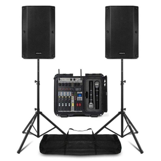 Sistema PA Vonyx VSA12P + VMA106 Bluetooth USB y micrófonos UHF