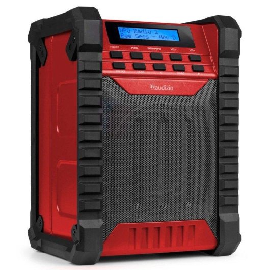 Radio de Obra Audizio Jobsite 100 W Bluetooth 5.0 DAB+ FM AUX roja