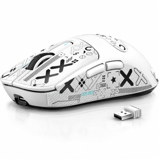 Rato gaming Attack Shark X3 sem fios 3 modos 26000 DPI branco 49 g