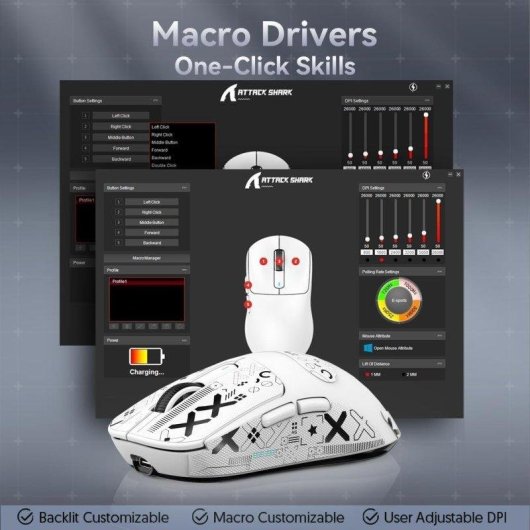 Rato gaming Attack Shark X3 sem fios 3 modos 26000 DPI branco 49 g