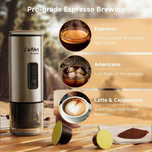 Cafetière espresso portable BioloMix 3 en 1 15–19 bars 12 V argent