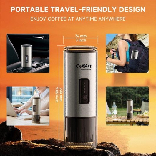 Cafetière espresso portable BioloMix 3 en 1 15–19 bars 12 V argent