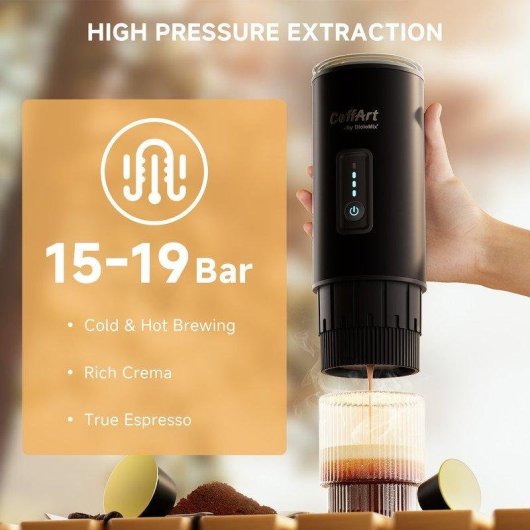 Cafetière expresso portable BioloMix 3-en-1 12 V 15–19 bars 92 °C