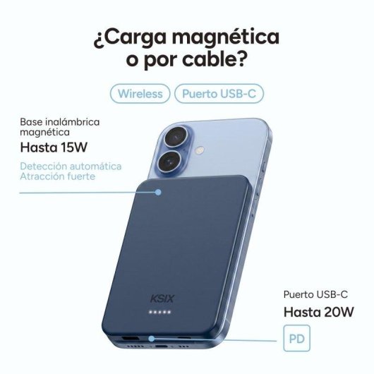 Power Bank Ksix MagSlim 3.000 mAh 20 W Apta para avión Gris