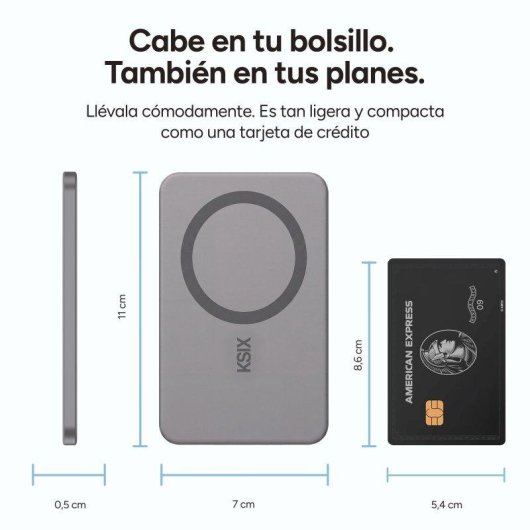 Power Bank Ksix MagSlim 3.000 mAh 20 W Apta para avión Gris