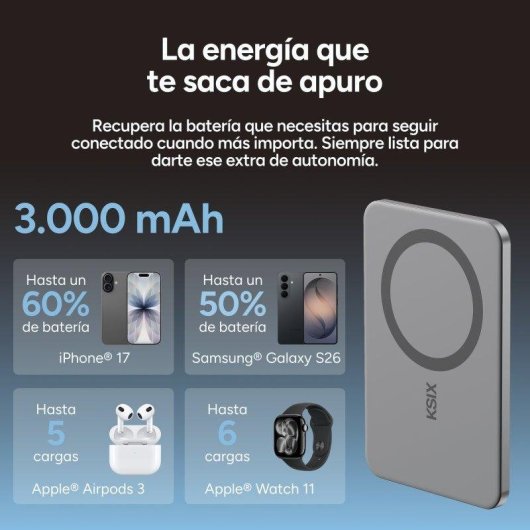 Power Bank Ksix MagSlim 3000 mAh 20 W Apta para avión Azul