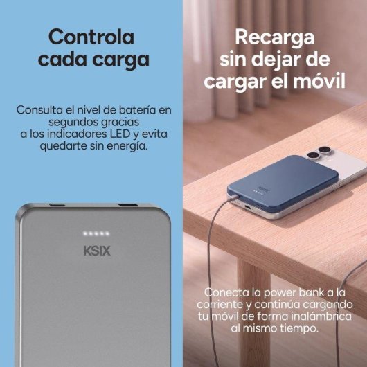 Power Bank Ksix MagSlim 3000 mAh 20 W Apta para avión Azul