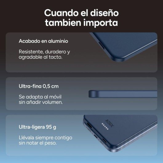 Power Bank Ksix MagSlim 3000 mAh 20 W Apta para avión Azul