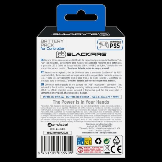 Batterie Ardistel Blackfire pour Manette PS5 2000 mAh LED USB-C