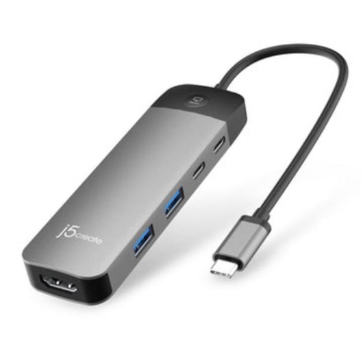 Hub j5create JCD3002 USB-C 7-in-1 4K 60 Hz 100 W Aluminium Grau