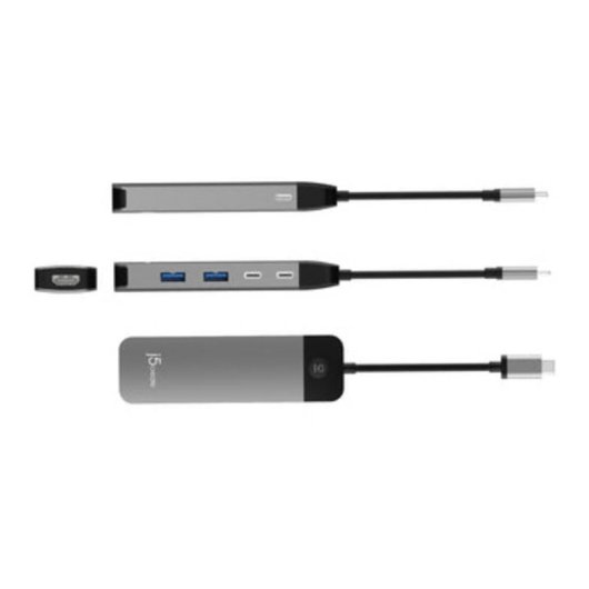 Hub j5create JCD3002 USB-C 7-in-1 4K 60 Hz 100 W Aluminium Grau