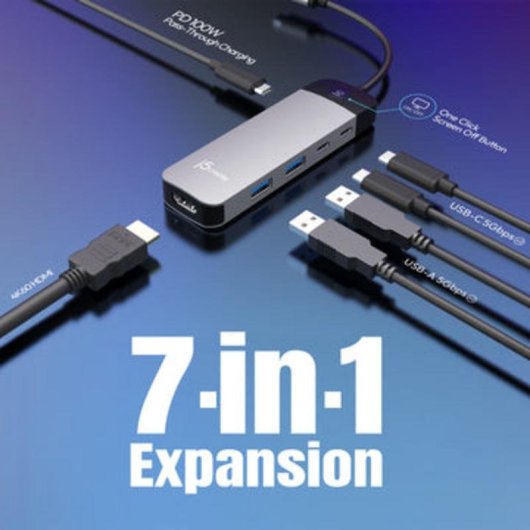 Hub j5create JCD3002 USB-C 7-in-1 4K 60 Hz 100 W Aluminium Grau