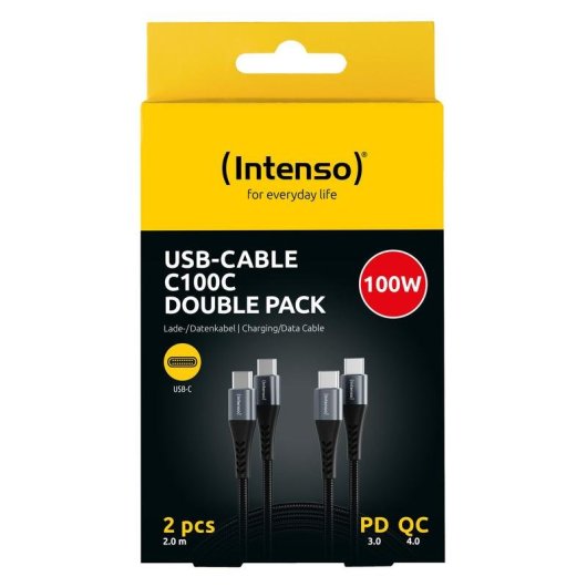 Kabel USB-C Intenso C100C 2 m geflochten 100 W Pack 2