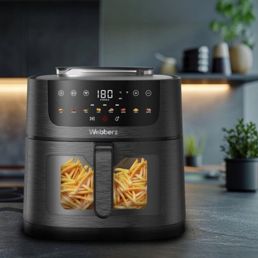 Heissluftfritteuse WEBBER AF938TFT Sichtfenster 8 L 1800 W mit Touch-Bedienung