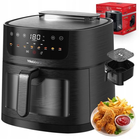 Heissluftfritteuse WEBBER AF938TFT Sichtfenster 8 L 1800 W mit Touch-Bedienung