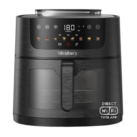 Heissluftfritteuse WEBBER AF938TFT Sichtfenster 8 L 1800 W mit Touch-Bedienung