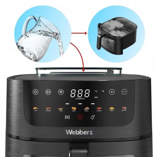 Heissluftfritteuse WEBBER AF938TFT Sichtfenster 8 L 1800 W mit Touch-Bedienung