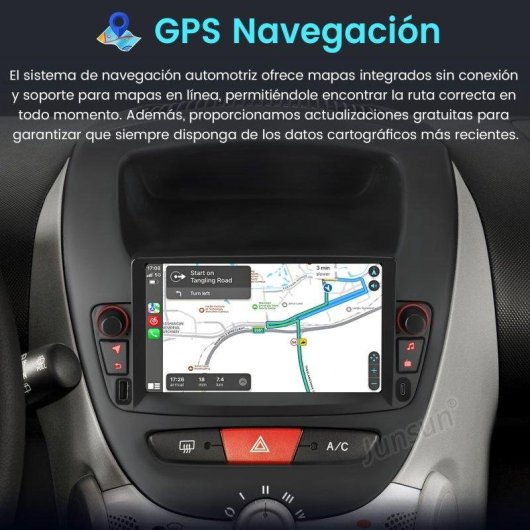 Pantalla JUNSUN 7" Android 15 2 GB/64 GB CarPlay Peugeot 107 Citroën C1 Toyota Aygo