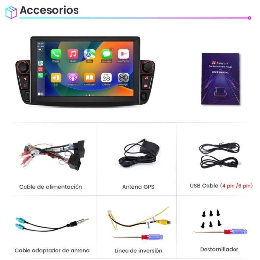 Pantalla JUNSUN 7" Android 15 2 GB/64 GB CarPlay Peugeot 107 Citroën C1 Toyota Aygo