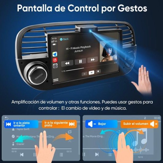 Autorradio JUNSUN 7" 2 DIN CarPlay Android Auto Bluetooth Fiat 500 2007-2015