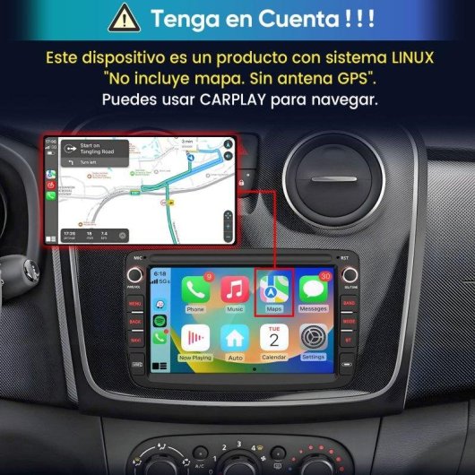 Autorradio JUNSUN 7" CarPlay Android Auto Renault Dacia Duster Dokker Lodgy Bluetooth
