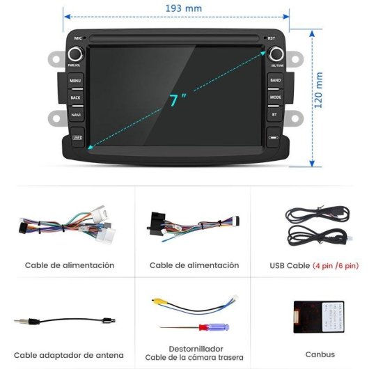 Autorradio JUNSUN 7" CarPlay Android Auto Renault Dacia Duster Dokker Lodgy Bluetooth