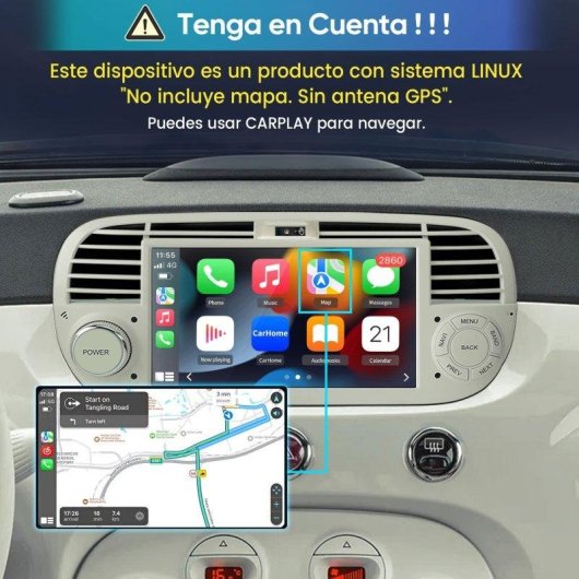Autorradio JUNSUN 7" CarPlay Android Auto Bluetooth 5.0 para Fiat 500 2007-2015