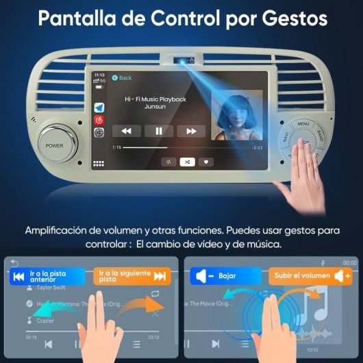 Autorradio JUNSUN 7" CarPlay Android Auto Bluetooth 5.0 para Fiat 500 2007-2015