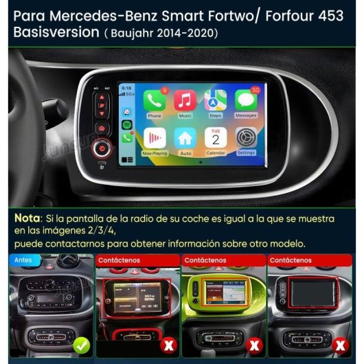 Radio JUNSUN 7" Android 15 2 GB/64 GB CarPlay Android Auto Smart Fortwo/Forfour 453
