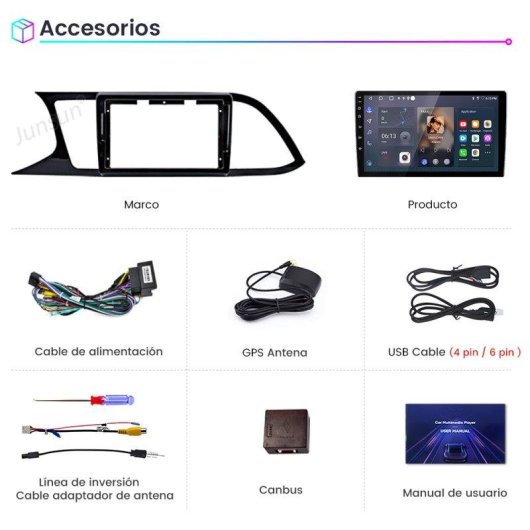 Pantalla coche JUNSUN Android 14 9" GPS CarPlay Android Auto 32 GB Seat León 3