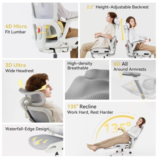 Sedia da ufficio Sihoo B300 Pro Ergonomica Bianca 4D Lombare