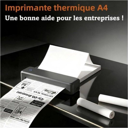 Imprimante thermique portable A4 Bluetooth USB sans encre 620 g Noir