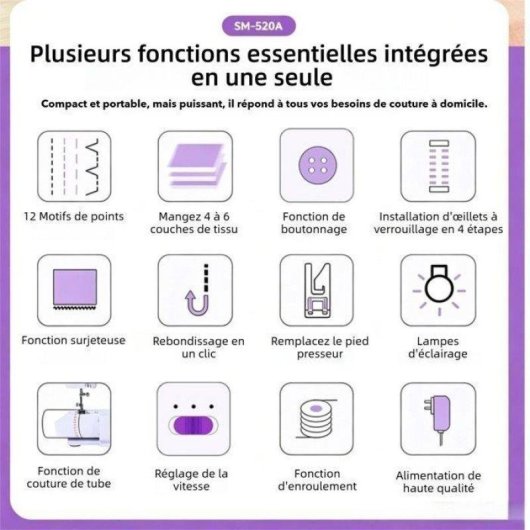 Machine a coudre Generique Debutants 12 Points Kit 42 Accessoires Violet